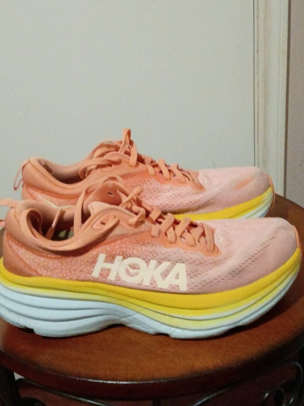 HOKA W Bondi 8 Shoes Womens Size 7B Orange Yellow Running Sneakers 1127952